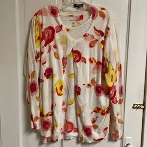 Lord &Taylor floral twin set. Gauzy tee and cardigan sweater.